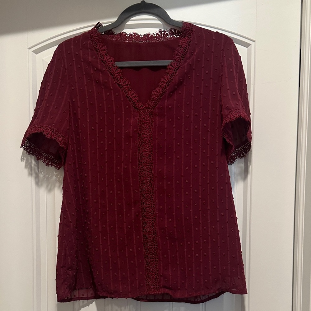 Elegant Burgundy Lace Trim Top